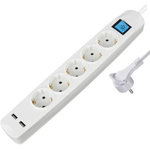 Transmedia 5-way power strip with 2x USB, white, 1,5m slika 1