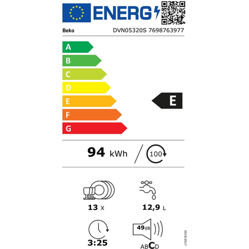 Beko DVN 05320 S Mašina za pranje sudova, 13 kompleta, Širina 60cm, Siva boja slika 6