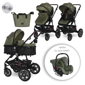 LORELLI LORA Loden Green Kolica 2u1: Košara + Zimska Navlaka + Putna Torba (0mj+) - (do 15kg/96cm)