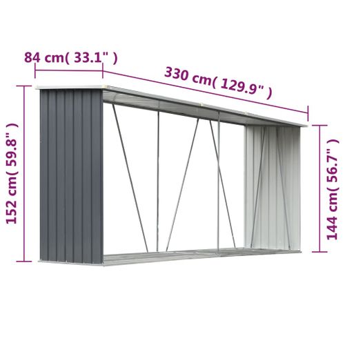 Vrtna ostava za drva od pocinčanog čelika 330x84x152 cm siva slika 23