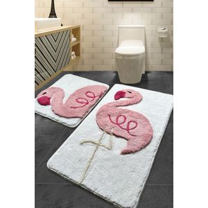 Pink Flamingo Multicolor Acrylic Bathmat Set (2 Pieces)