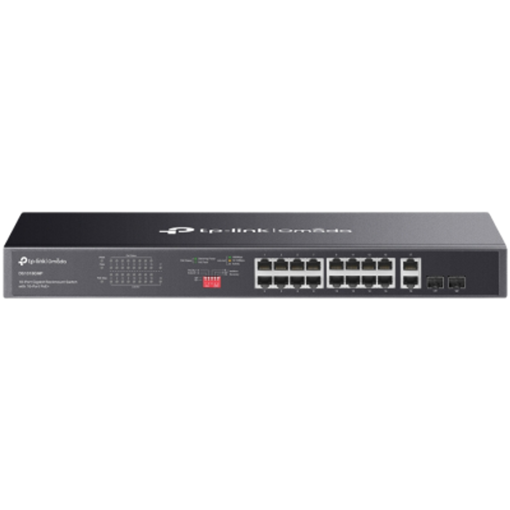 Omada 18-Port Gigabit Rackmount Switch with 16-Port PoE+ PORT: 16× Gigabit PoE+ Ports, 2× Gigabit Non-PoE Ports, 2× Combo Gigabit SFP Slots SPEC: 802.3at/af, 250 W PoE Power, 1U 19-inch Rack-mountable Steel Case FEATURE: Plug and Play slika 1