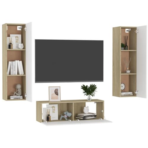 3-dijelni set TV ormarića bijeli i boja hrasta od iverice slika 11