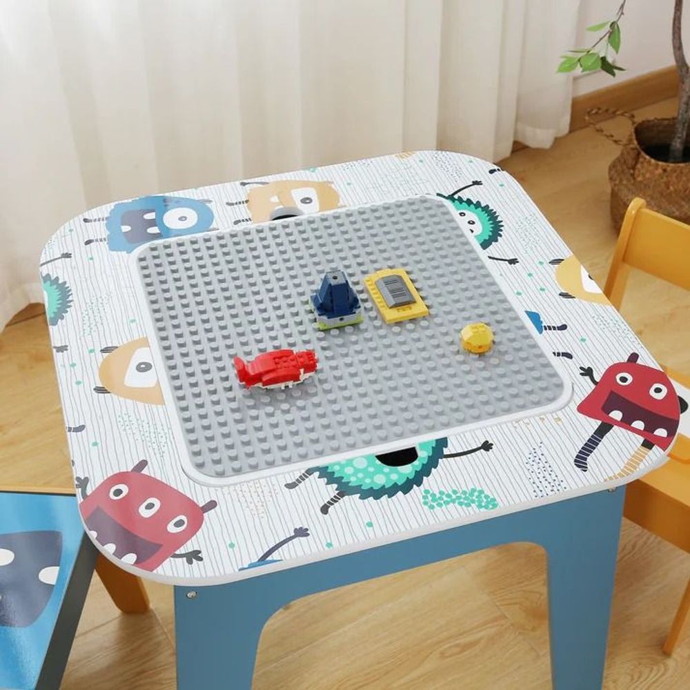Kinder Home Drveni dječiji sto sa dvostranom pločom i dvije stolice, Šareni slika 9