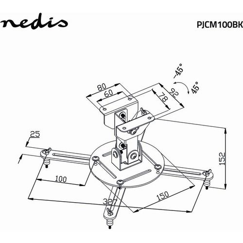 PJCM100BK univerzalni plafonski nosac za projektor, rotirajuci + tilt 90° slika 10