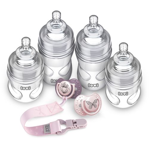 LOVI Set za novorođenče, roza - bočica 2x150 ml, bočica 2x 250 ml, duda 2 kom, 4xsisač za bočicu S, 1x vezica za dudu slika 1