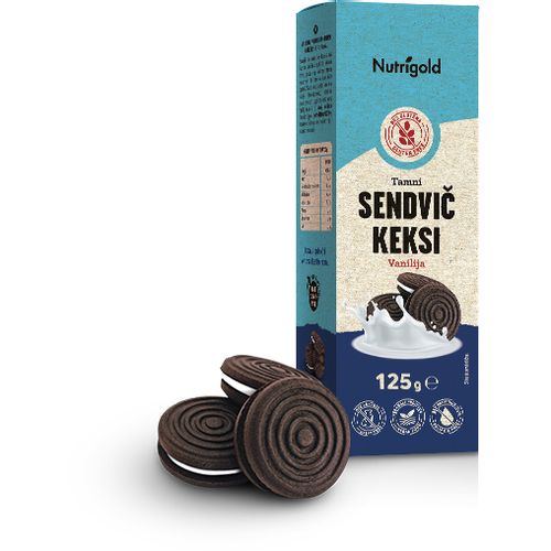 Nutrigold Sendvič keksi tamni Vanilija - Bez glutena 125g  slika 1