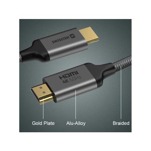 SWISSTEN kabel HDMI 2.0, 60Hz, 18GB/s, 4K, do 21:9, 3m, pozlaćeni konek, crni slika 7