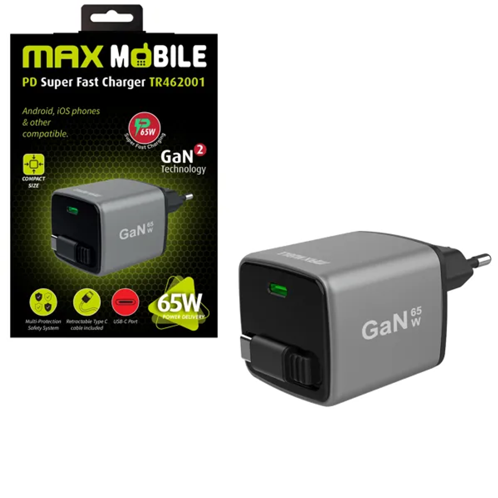 MAXMOBILE KUĆNI PUNJAČ PD SUPER FAST CHARGE TR462001 ,2xTypeC, GaN2,65W slika 1
