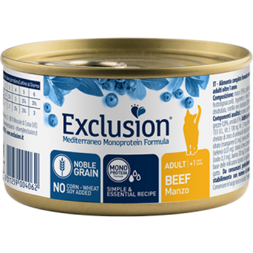 Exclusion Mediterraneo Monoprotein Formula, potpuna hrana za odrasle mačke, govedina, 85 g slika 1