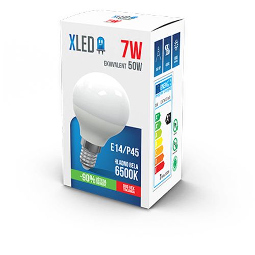 XLED E14 7W, P45 HB LED SIjalica 6500K,560Lm,Mini,220V,Hladno Bela slika 3