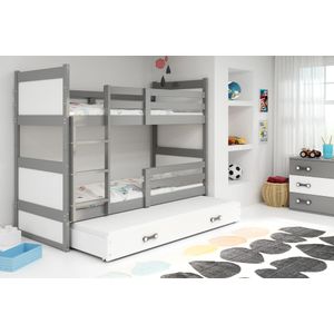 Drveni dječji krevet na sprat Rico sa tri kreveta - 200x90cm - Sivi/Bijeli