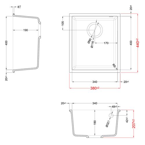 Sudoper Elleci Quadra 100 UM KT White slika 2