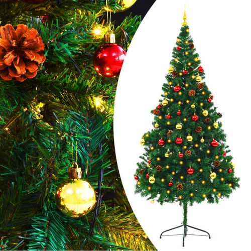 Umjetno božićno drvce s kuglicama i LED svjetlima zeleno 210cm slika 10