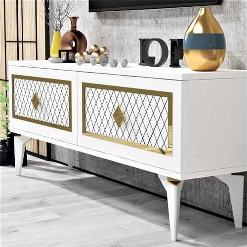 Woody Fashion Stalak za televizor, Arel - White, Gold slika 3