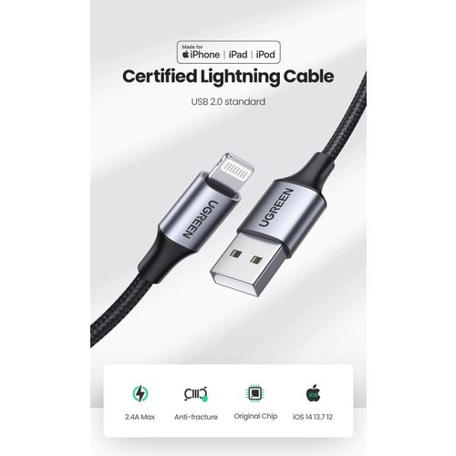 Ugreen Lightning na USB-A kabel, pleteni, 2m - u kutiji slika 3