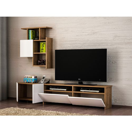 Woody Fashion TV jedinica, Orah Bijela boja, Mariposa - Walnut, White slika 2