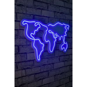 Wallity World Map - Plava Dekorativna Plastična LED Rasveta