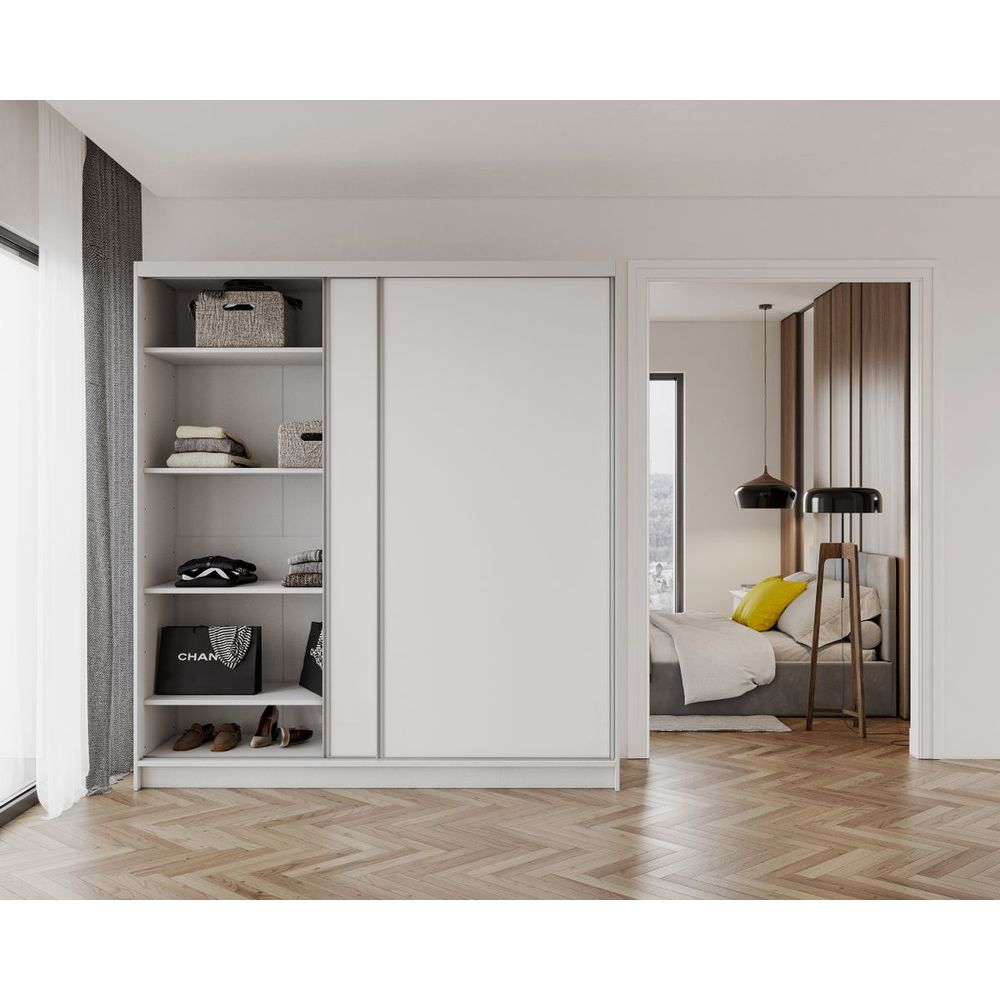 Ormar DENVER 200 sa kliznim vratima 218x200x60cm, Bijeli slika 1