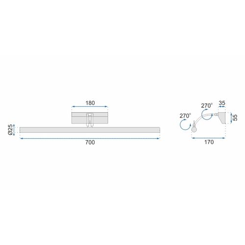 TOOLIGHT LED ZIDNA SVJETILJKA KUPAONICE IZNAD OGLEDALA 9W 70CM APP366-1W CHROME slika 13