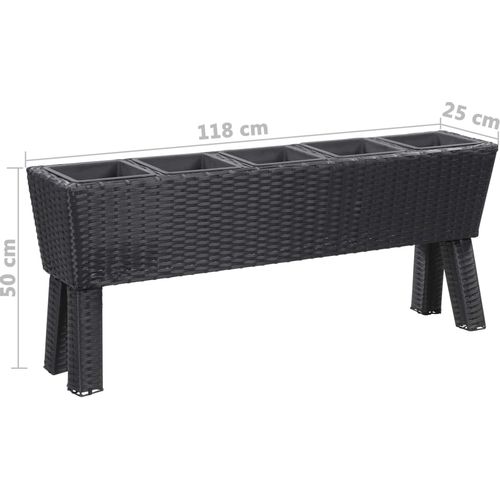 Vrtna sadilica s nogama i 5 posuda 118x25x50 cm poliratan crna slika 7