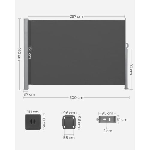 SONGMICS Bočni suncobran 160 x 300 cm antracit GSA160TG slika 2