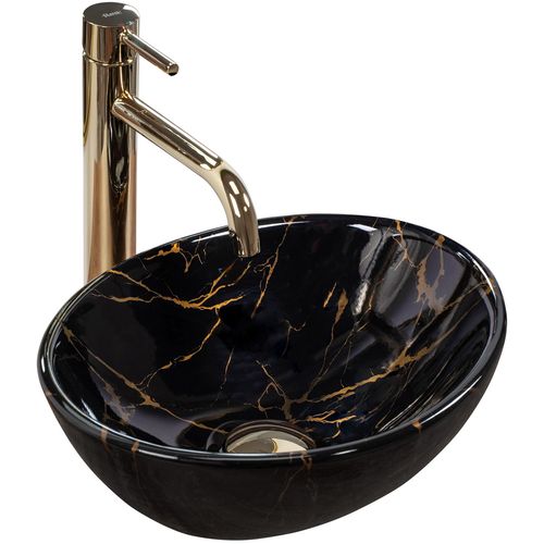 NADGRADNI UMIVAONIK REA SOFIA MINI BLACK MARBLE SHINY slika 4