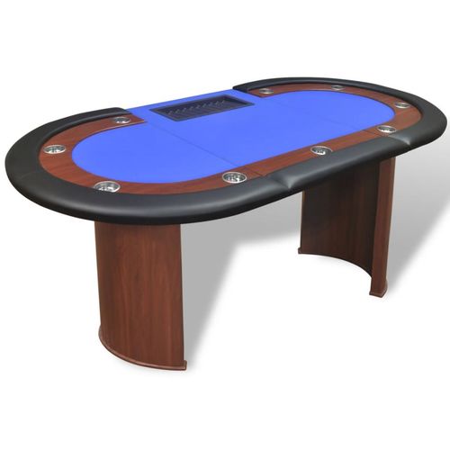 Stol za Poker za 10 Igrača s Prostorom za Djelitelja i Držačem Žetona Plavi slika 38