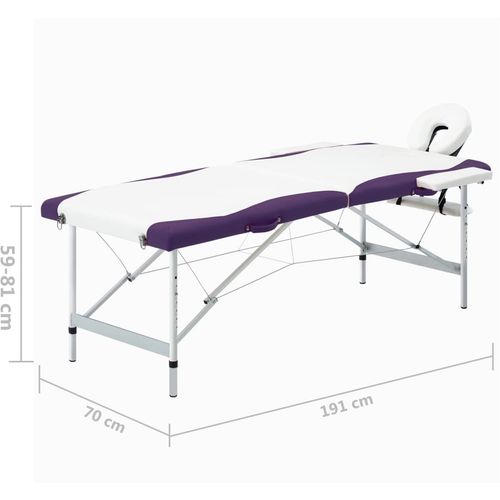 Sklopivi masažni stol s 2 zone aluminijski bijelo-ljubičasti slika 31