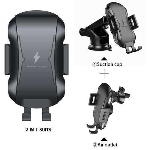 Techsuit vrhunski držač za automobil (CAPD032) s bežičnim punjenjem 10 W za nadzornu ploču / vjetrobransko staklo / ventilacijski otvor - crno slika 2