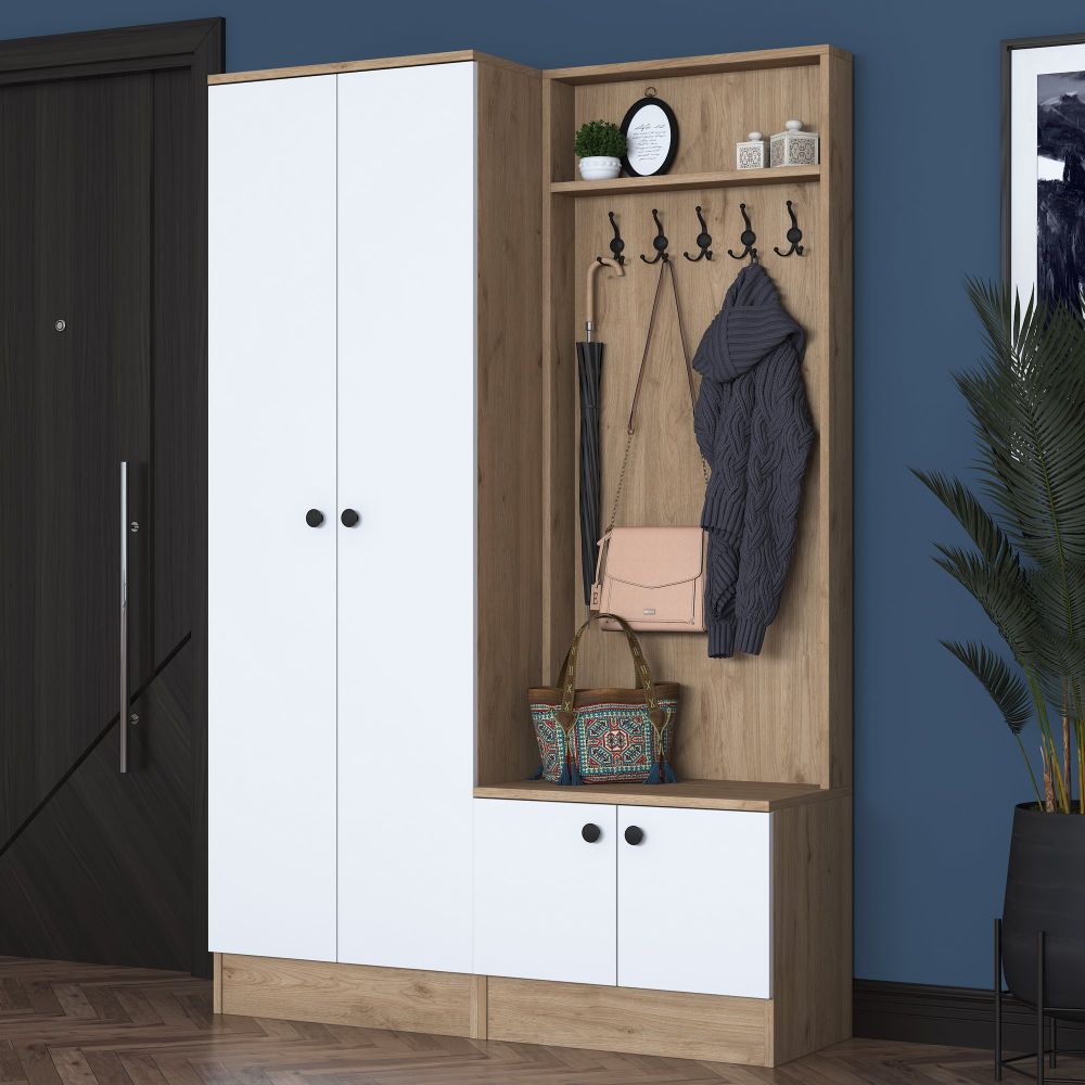 Hall Stand P6 - M11 - 2389, Boje / nijanse orah, bijela slika 2