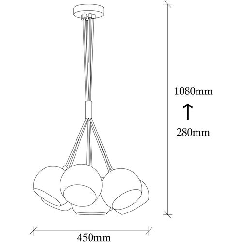 Opviq Visilica SIVANI metalna crna promjer 45cm, visina 108 cm, dimenzija baze 40cm, duljina kabla 90 cm, podesiva duljina, 7x E27 40 W, Sivani - MR-630 slika 5