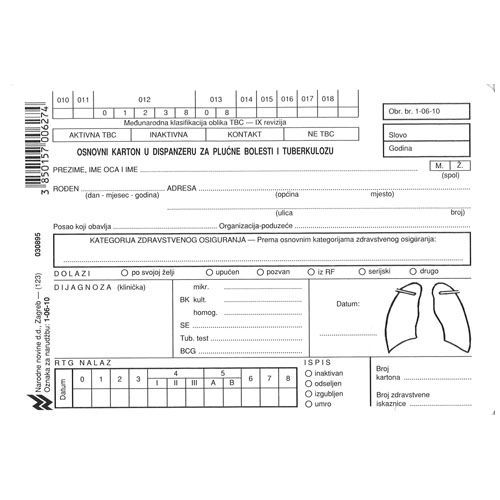 1-06-10 OSNOVNI KARTON U ANTITUBERKULOZNOM DISPANZERU; Kartica, 14,8 x 10,5 cm slika 2