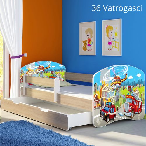 Dječji krevet ACMA s motivom, bočna sonoma + ladica 180x80 cm 36-vatrogasci slika 1