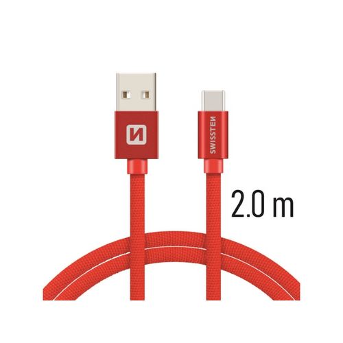 SWISSTEN kabel USB/USB-C, platneni, 3A, 2m, crveni slika 1