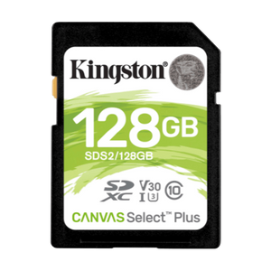 Kingston SDS2/128GB 128GB, SD Canvas Select Plus, 100MB/s read, 85MB/s write, UHS-I, U3, V30