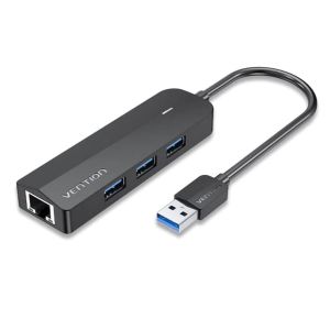 Vention 3-Port USB 3.0 Hub with Gigabit Ethernet Adapter 0,15m Black