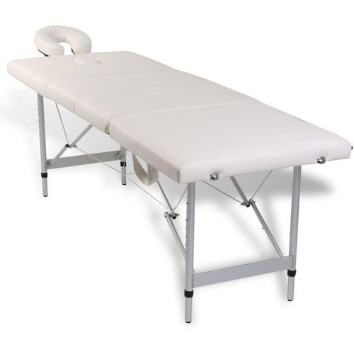 Krem bijeli sklopivi masažni četvorodijelni stol s aluminijskim okvirom slika 2