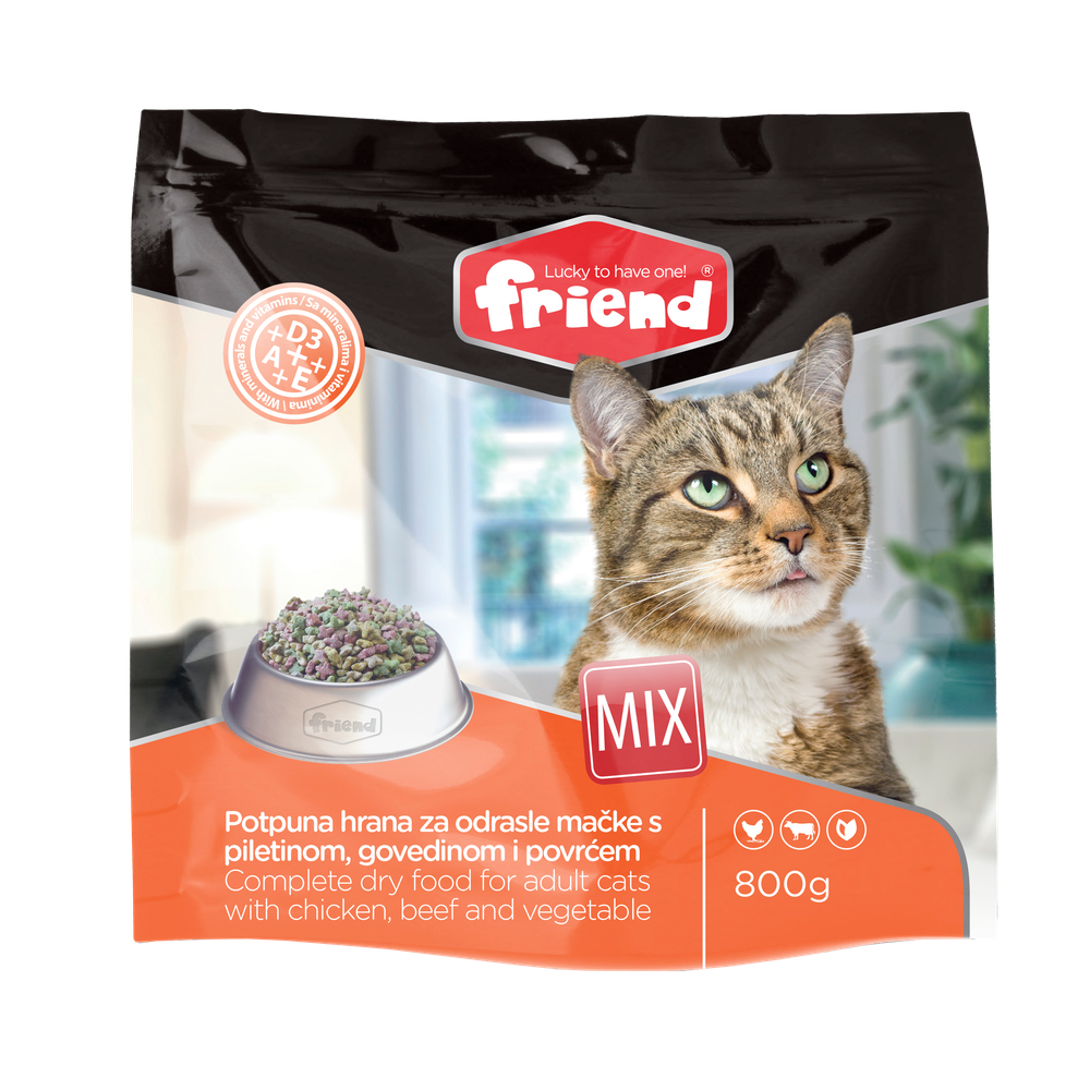 Friend Mix suha hrana za mačke Govedina Piletina Povrće 800+100g slika 1