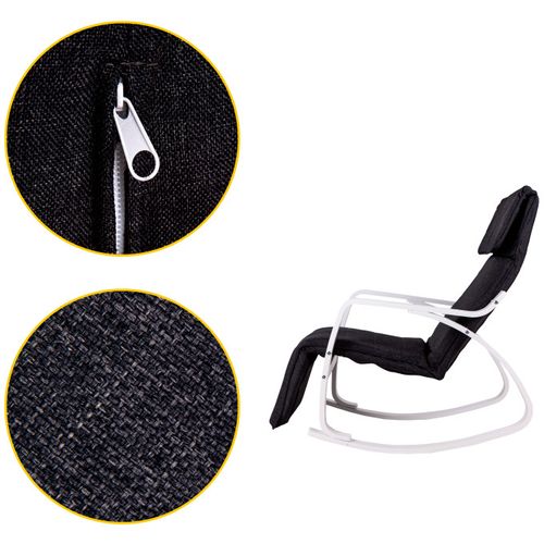 Stolica za ljuljanje s osloncom za noge crno - bijela slika 6
