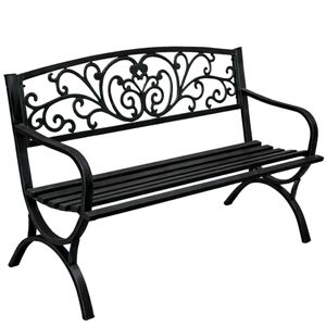Vrtna klupa za terasu, metalna, s 2 sjedala, ukrašena, crna, 127 cm