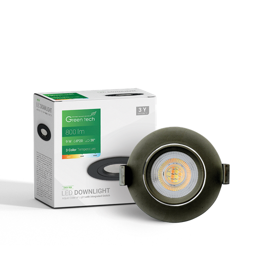 LED downlight Green Tech 800 lm, 9W, 3CCT, 3000K-4000-6500K, crni slika 3