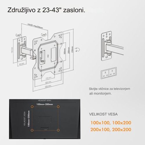 VonHaus nosač za TV/monitor 23-42'' sklopivi do 35kg slika 4