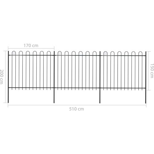 Vrtna ograda s ukrasnim lukovima čelična 5,1 x 1,5 m crna slika 25