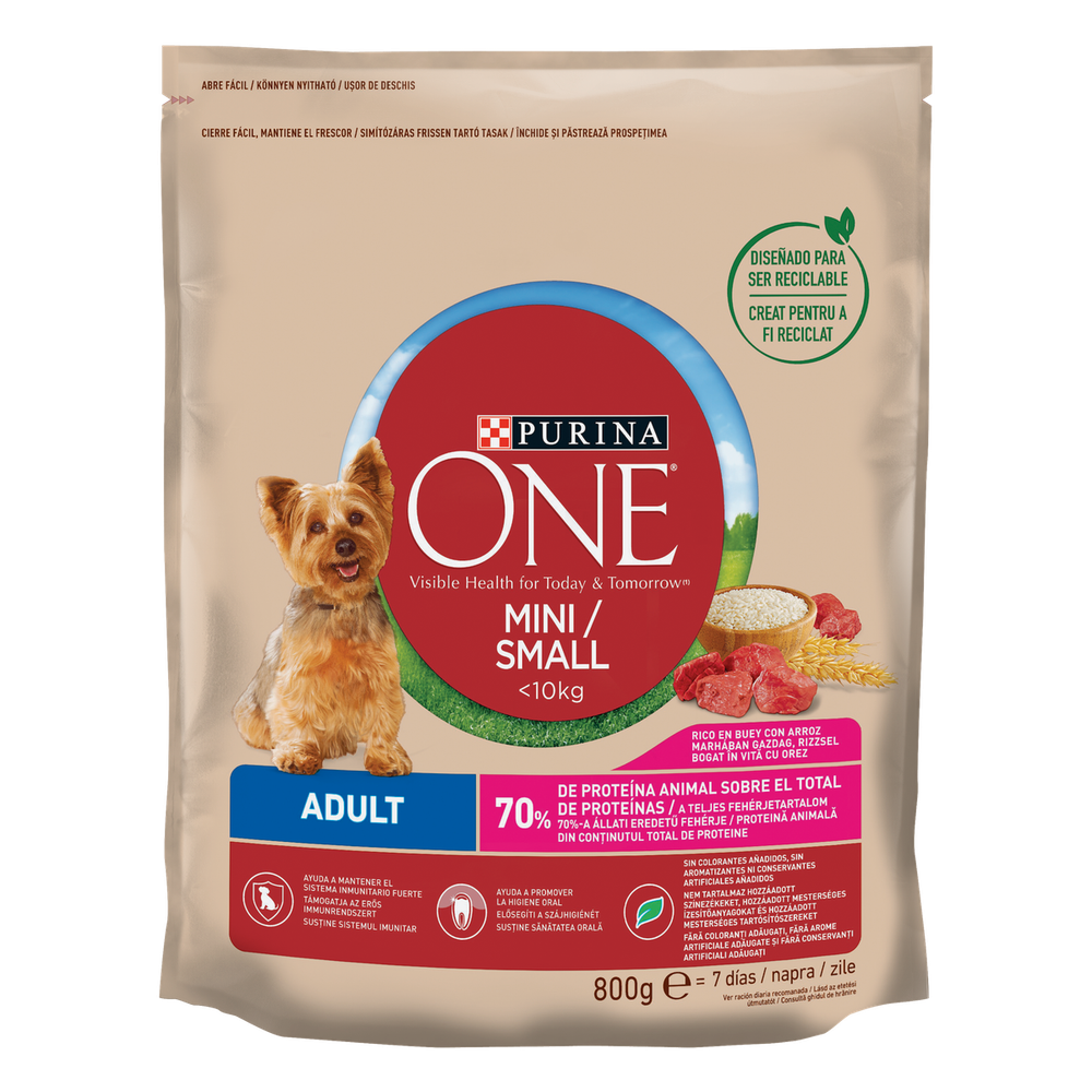 Purina ONE MINI Dog < 10 kg Adult, bogata govedinom, s rižom, 800 g slika 2