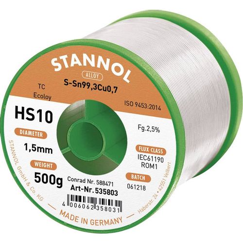 Stannol HS10 2510 lemna žica, bezolovna svitak  Sn99,3Cu0,7 ROM1 500 g 1.5 mm slika 2