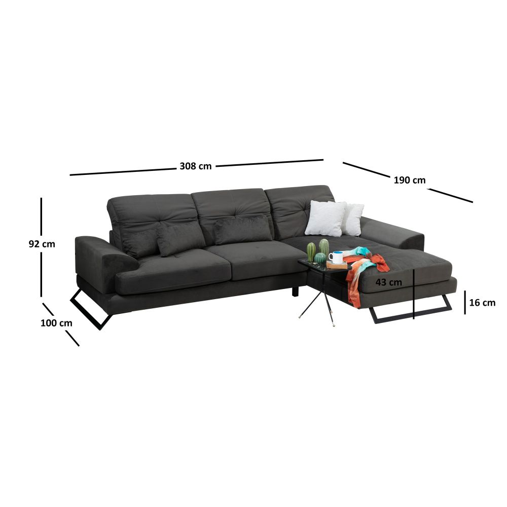 Ugaona Sofa Frido Corner Right (L3+Chl) u Antracit Boji slika 13