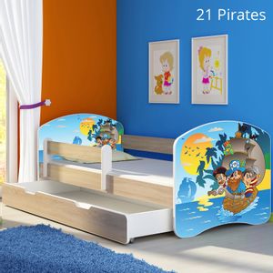Dječji krevet ACMA s motivom, bočna sonoma + ladica 180x80 cm 21-pirates