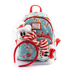 Loungefly Disney Minnie i Mickey Snjegović AOP Mini Ruksak i Rajf Set