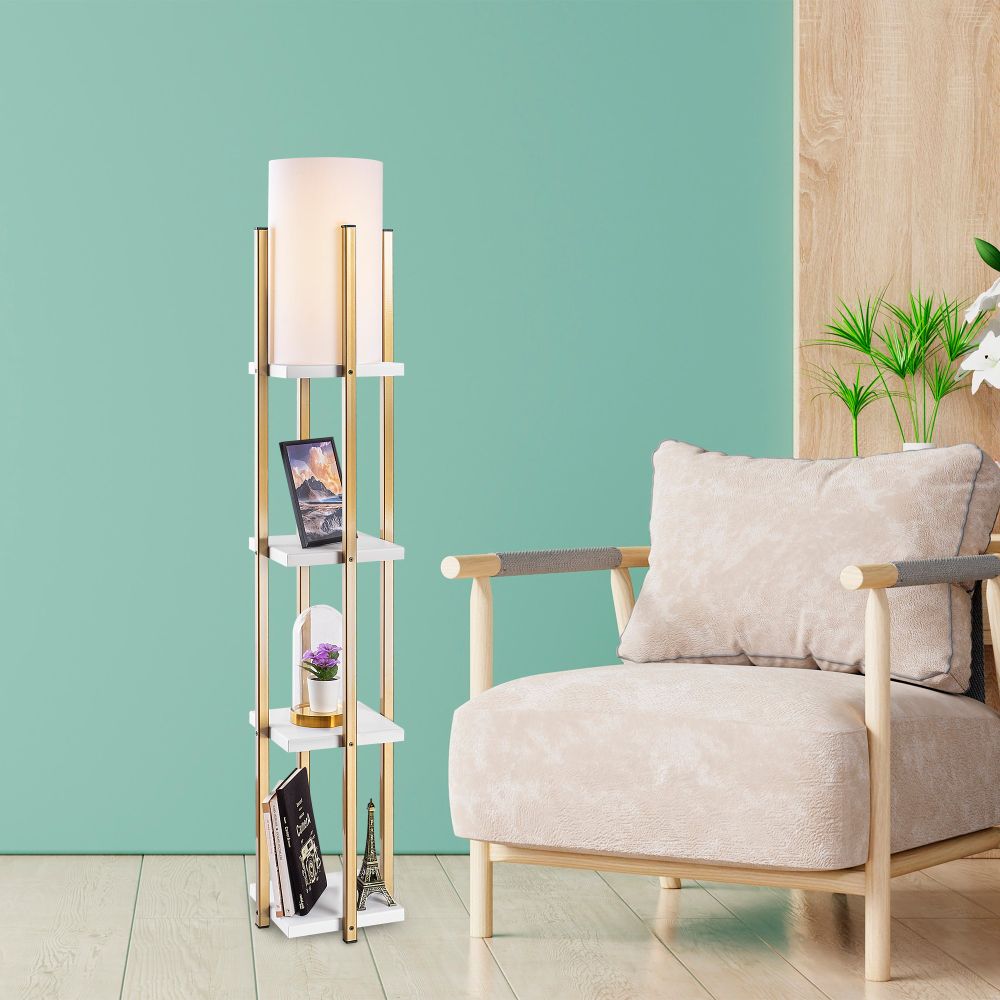 7119 - Bijela i Zlatna Podna Lampa slika 1